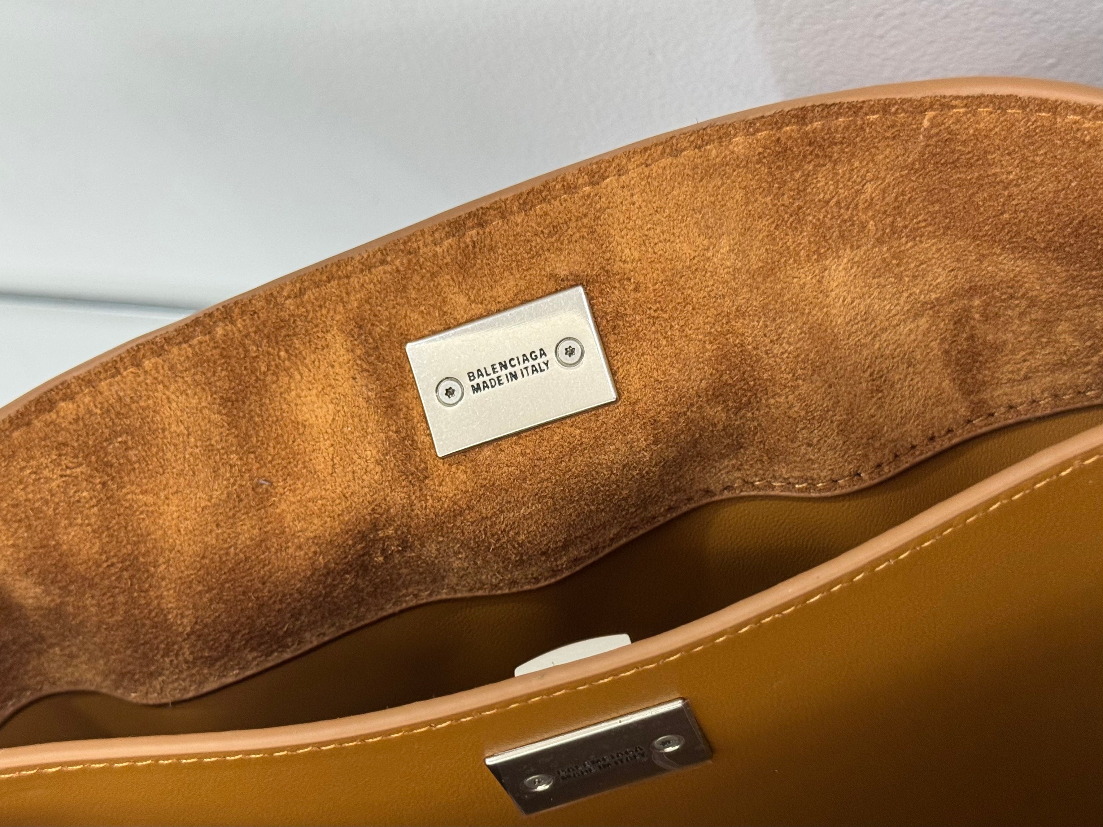 Balenciaga Mini Bag 22 Camel Brown Suede Sliver Hardware