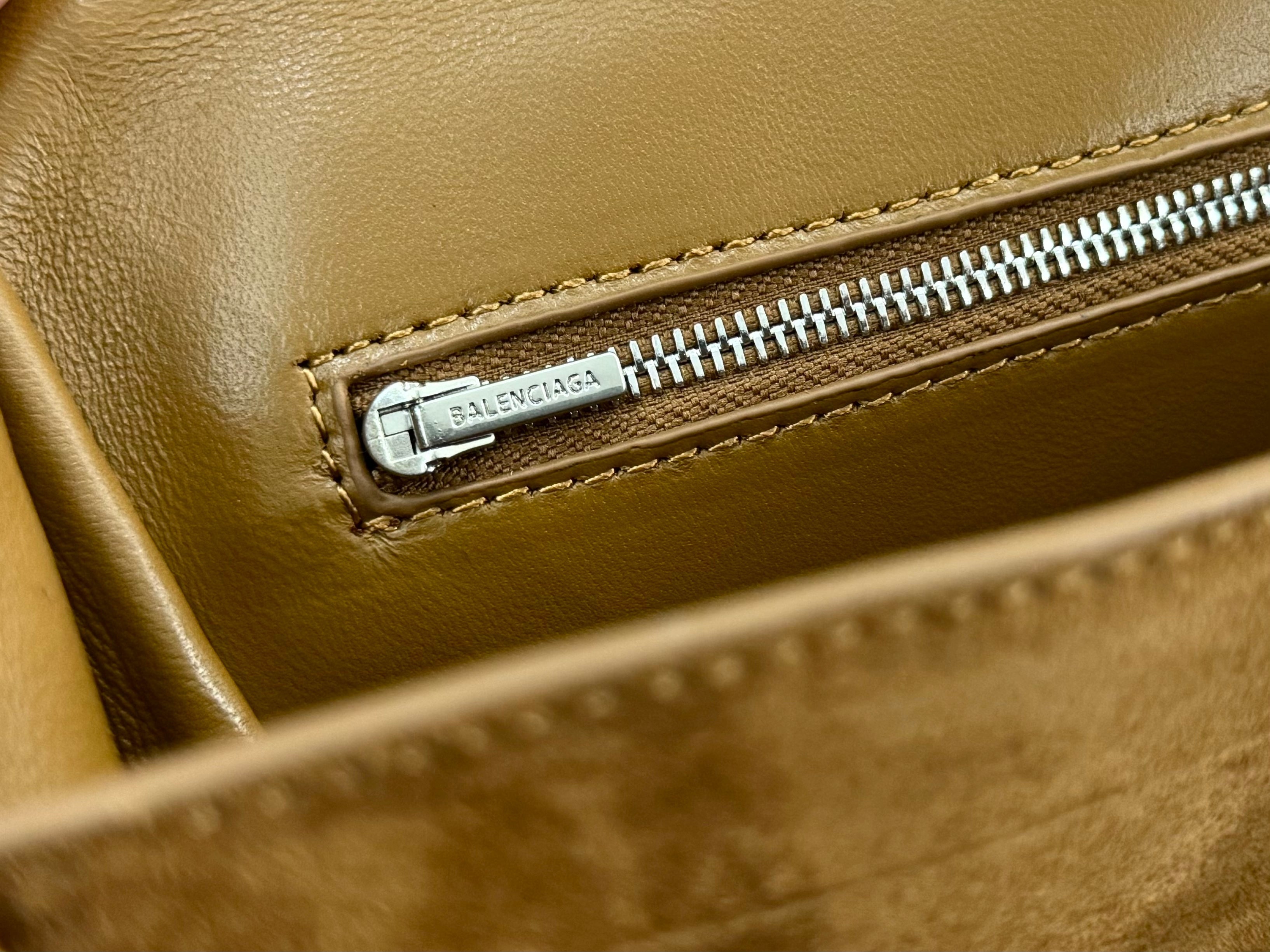 Balenciaga Small Bag 29 Camel Brown Suede Sliver Hardware
