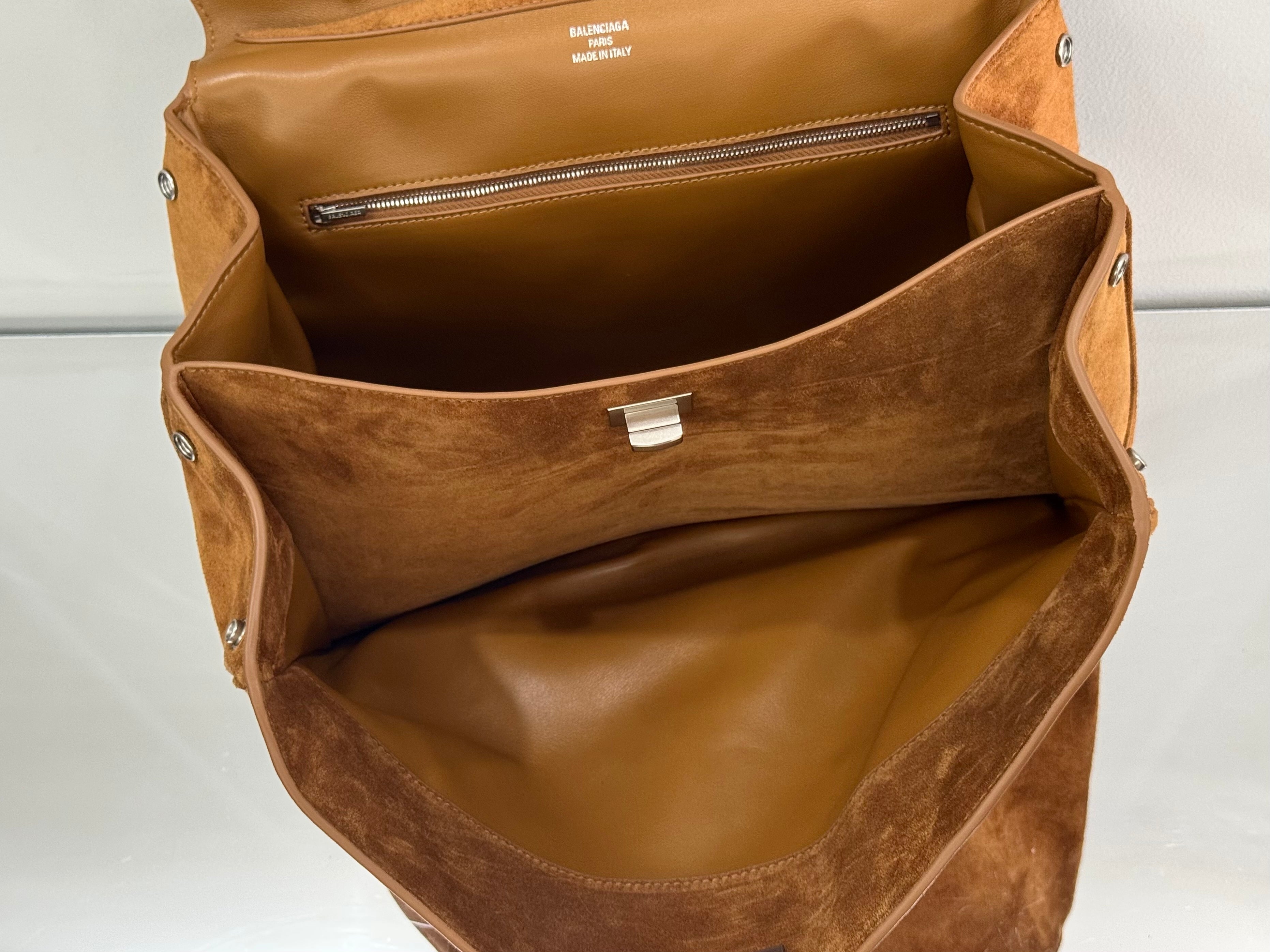 Balenciaga Medium Bag 35 Camel Brown Suede Sliver Hardware