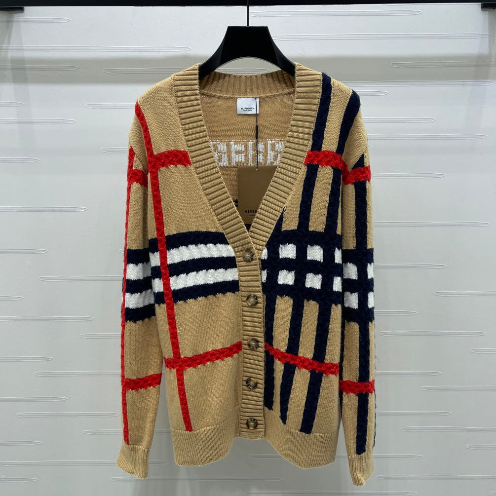 Burberry 25 V-neck Long-sleeved Cardigan Beige Wool Cashmere