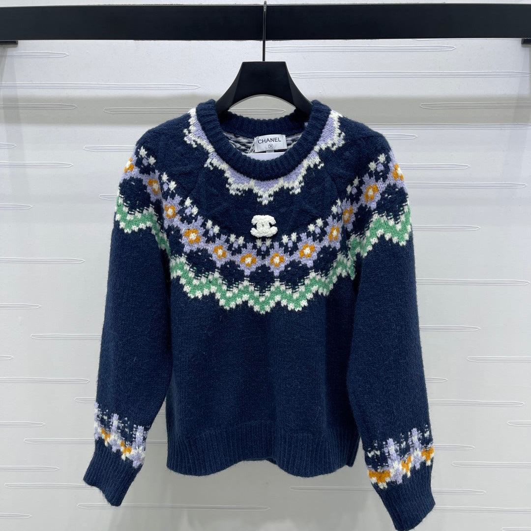 Chanel 2025 Sweater Dark Blue Mix Colors Wool Nylon 319616