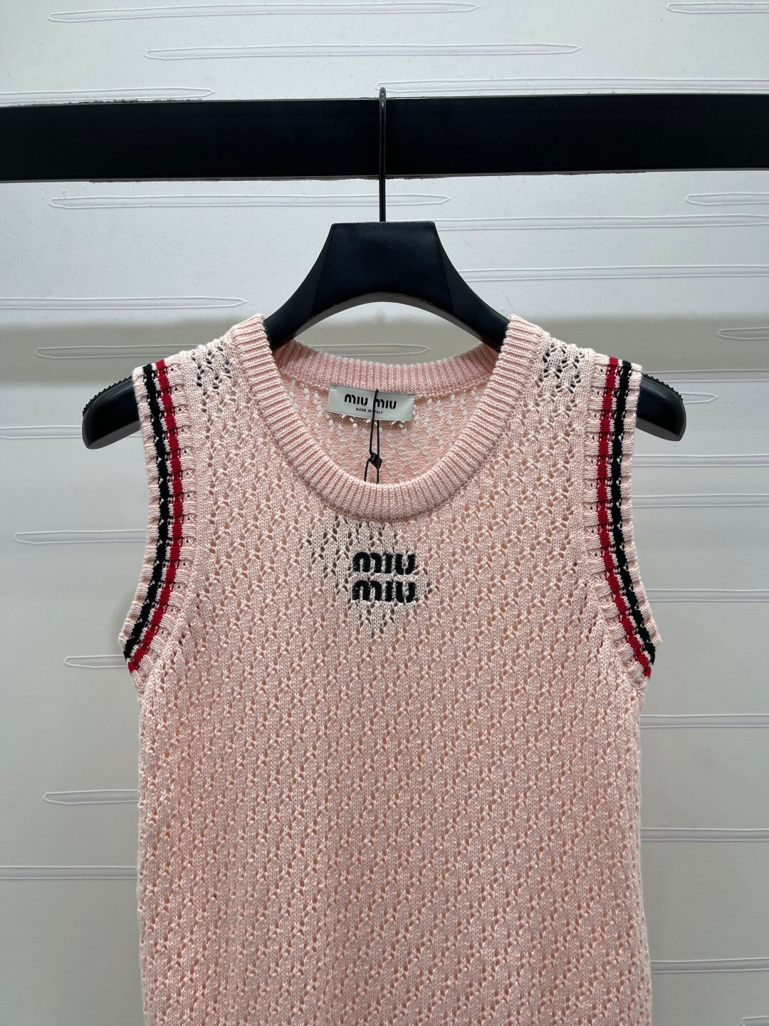 Miumiu 2026 V-neck Openwork Knit Vest Pink Wool 299316