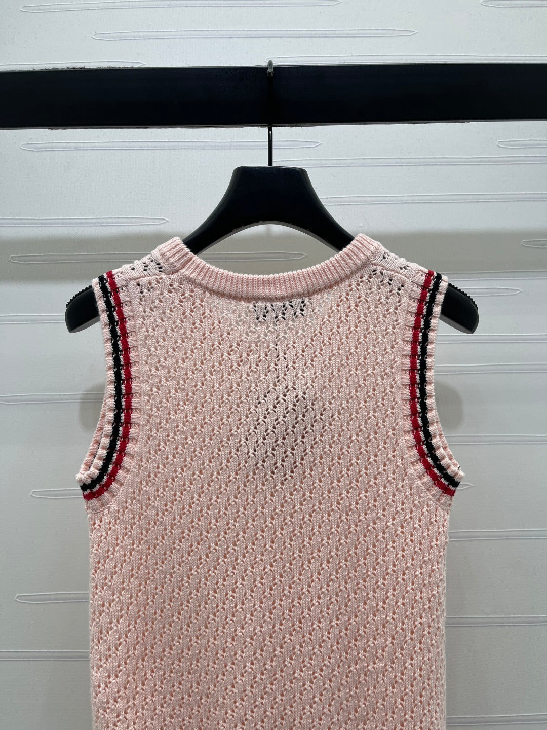 Miumiu 2026 V-neck Openwork Knit Vest Pink Wool 299316