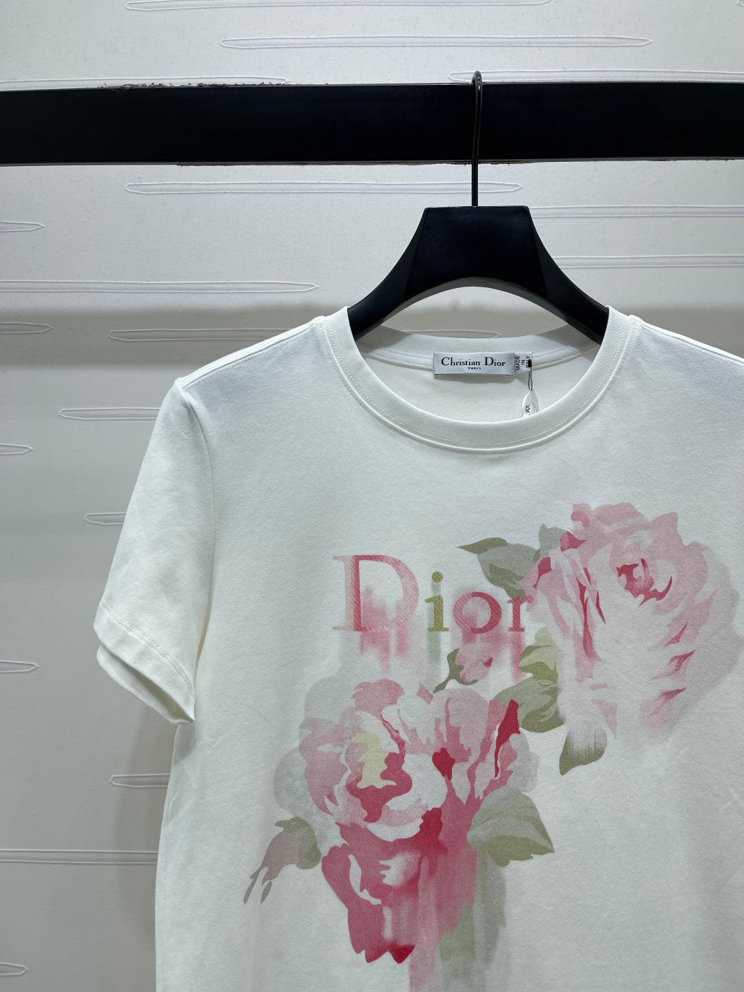 Dior 2026 Painted Rose T-shirt White Pink Cotton