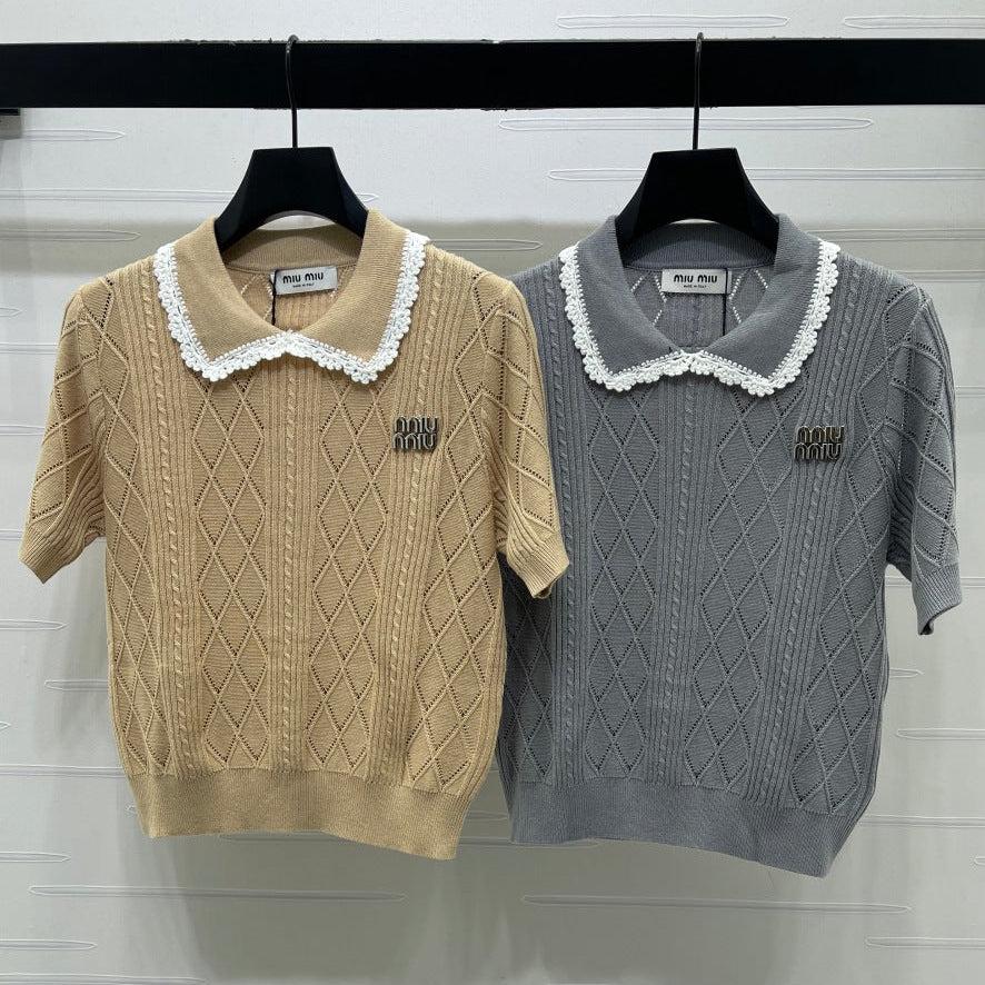 Miumiu 2026 Collar Knit Short Sleeve Cotton 397461