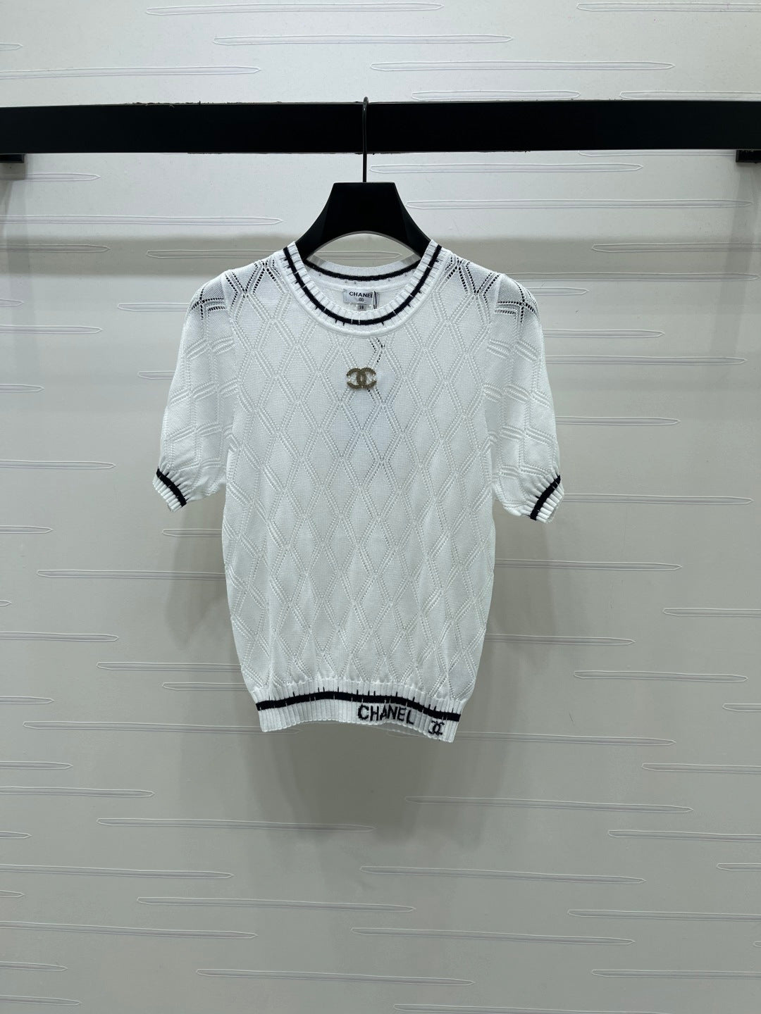 Chanel 2026 Diamond Pattern Knit Short-Sleeve T-Shirt Tencel 397443