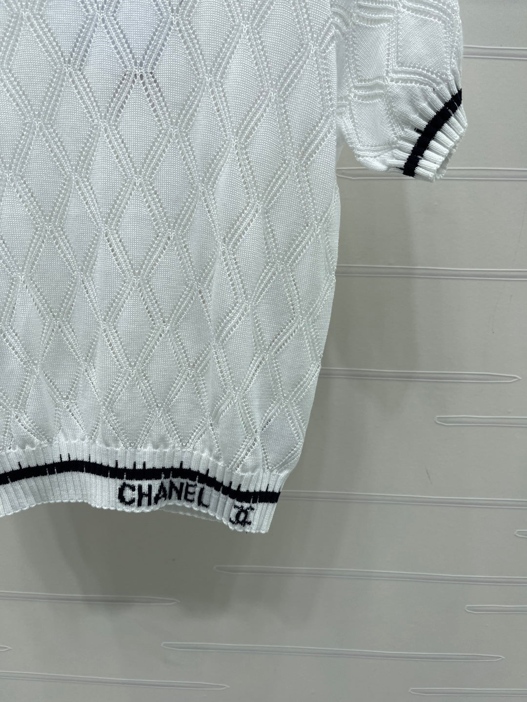 Chanel 2026 Diamond Pattern Knit Short-Sleeve T-Shirt Tencel 397443