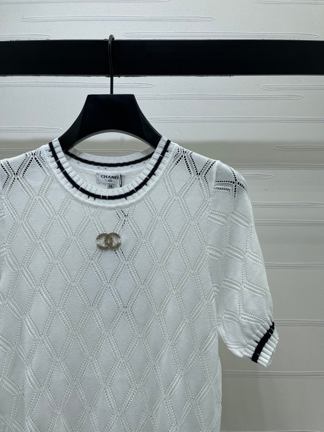 Chanel 2026 Diamond Pattern Knit Short-Sleeve T-Shirt Tencel 397443