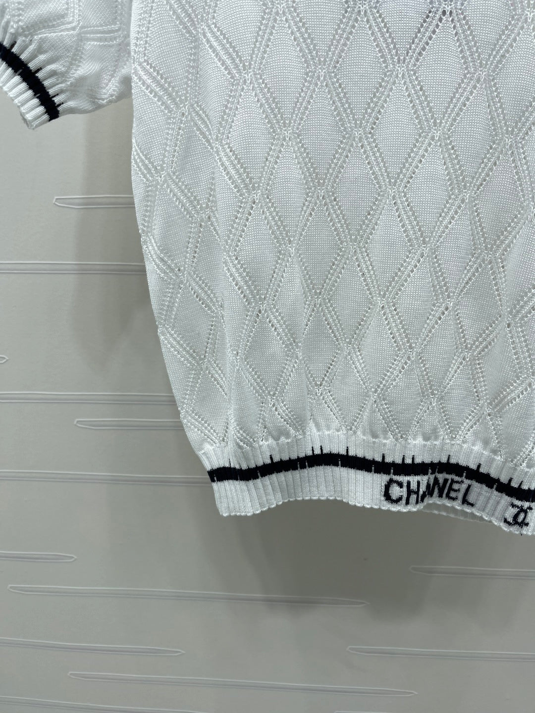 Chanel 2026 Diamond Pattern Knit Short-Sleeve T-Shirt Tencel 397443