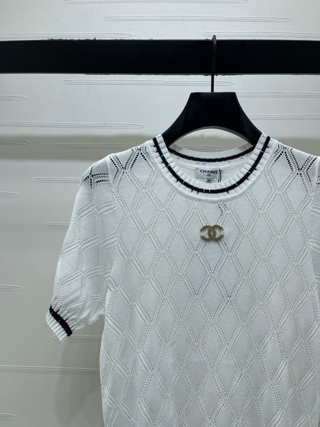 Chanel 2026 Diamond Pattern Knit Short-Sleeve T-Shirt Tencel 397443