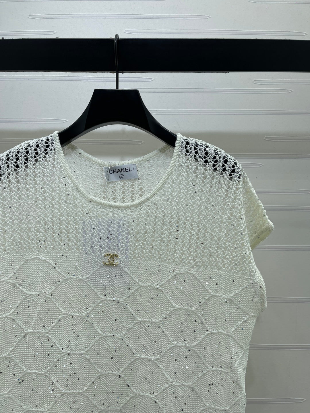 Chanel 2026 Round Neck Hollow Out Knit Short Sleeve Tencel 397438