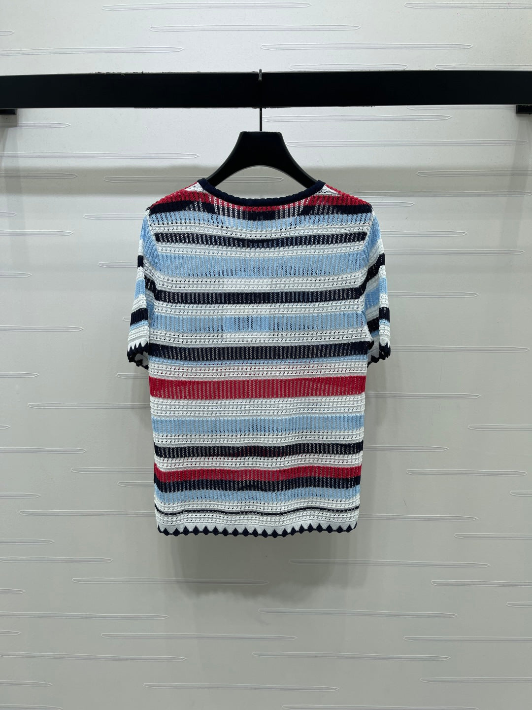 Chanel 2026 Striped Knit Short Sleeve Blue Red Black Tencel 397423