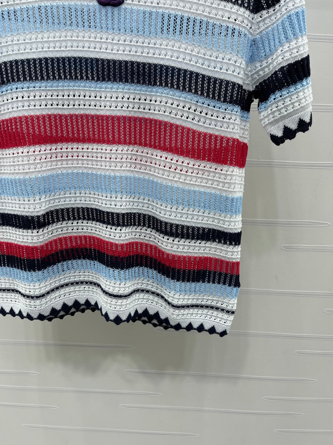 Chanel 2026 Striped Knit Short Sleeve Blue Red Black Tencel 397423