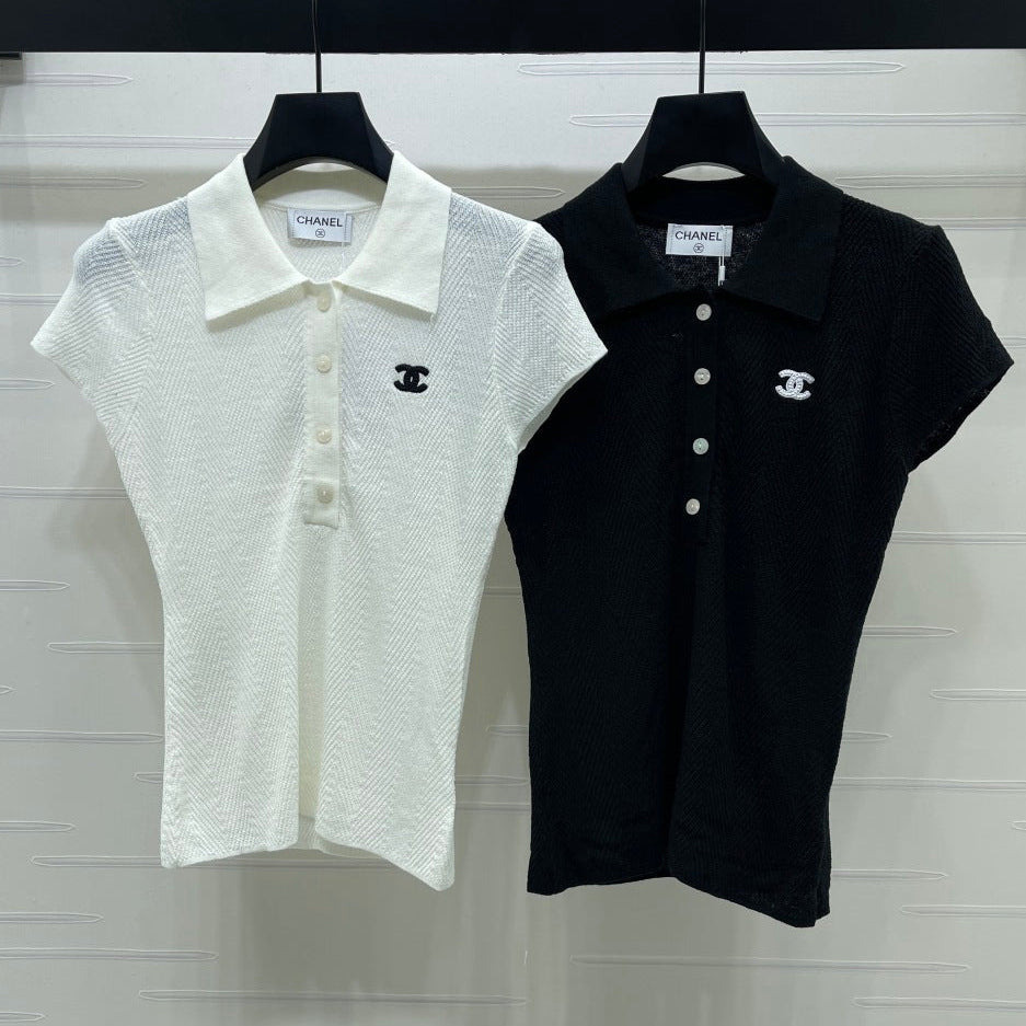 Chanel 2026 Collared Knit Short-Sleeve Shirt Tencel 677741