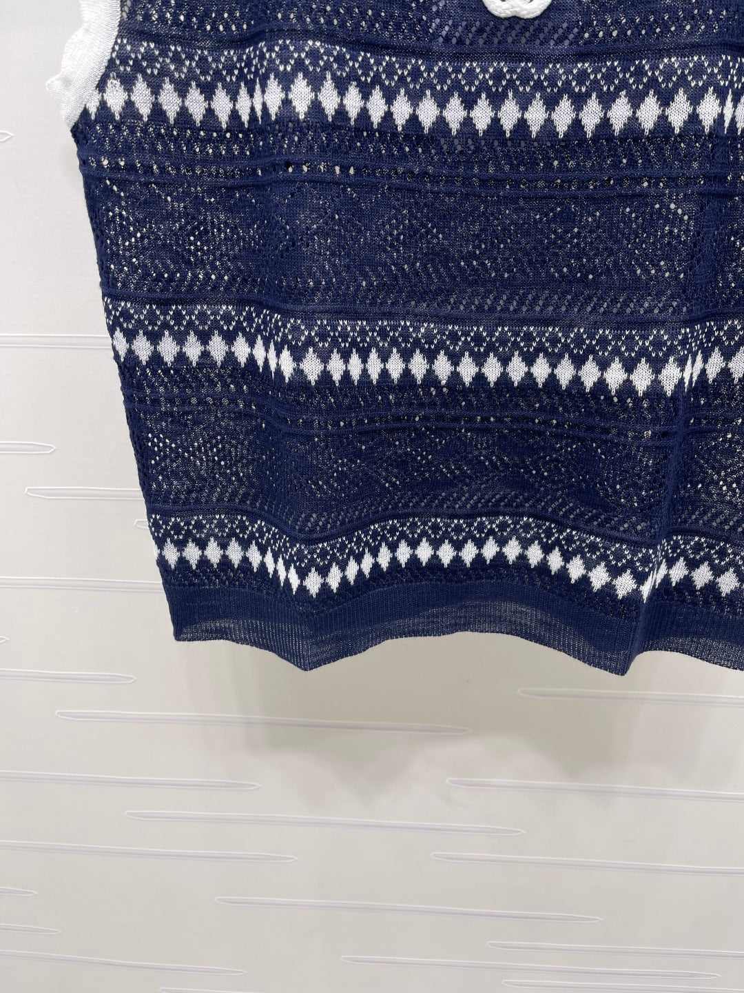 Chanel 2026 Hollow-out Striped Knit Vest Navy Blue Viscose 677769