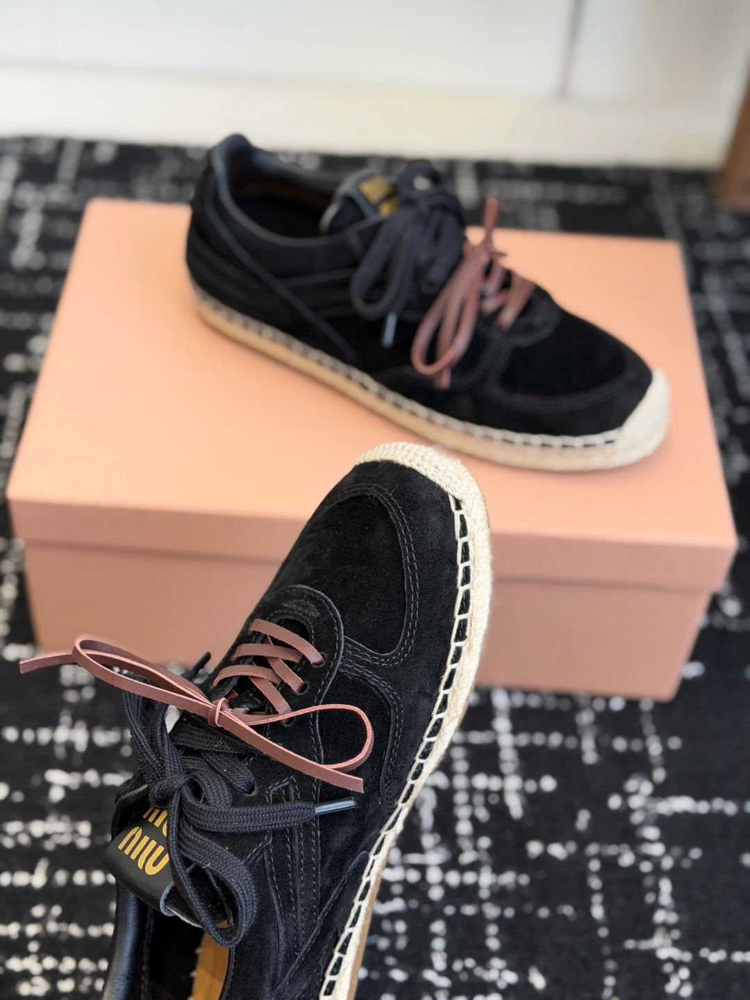 Miu Miu 2026 Espadrille Sneaker Black Suede Woven 621336