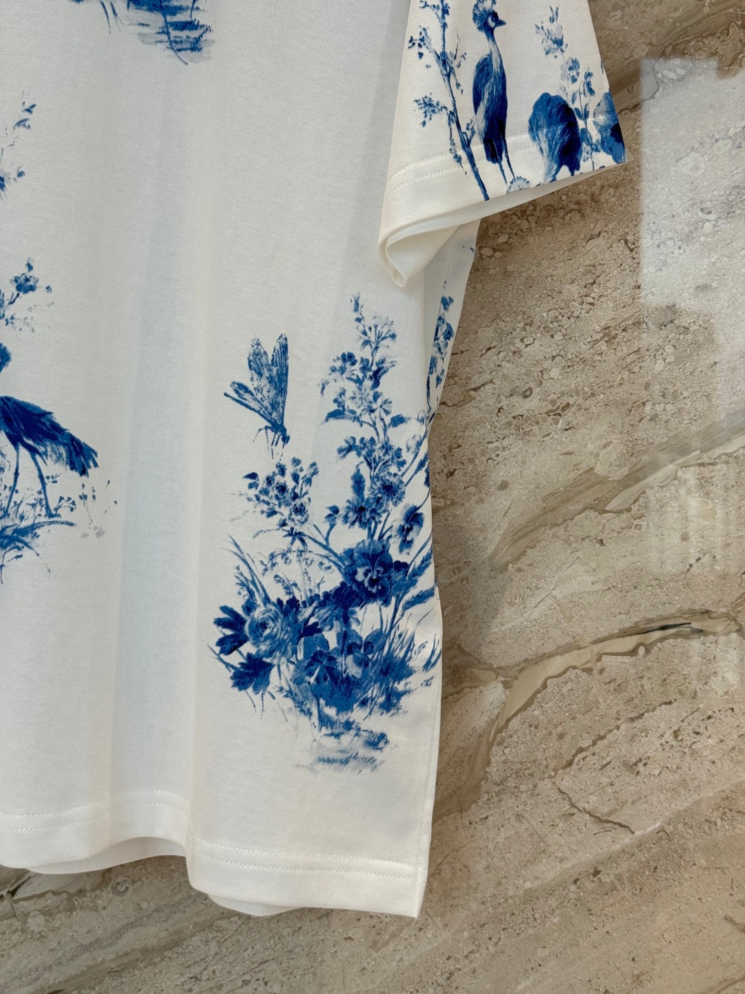 Dior 2026 Blue Floral and Bird Print Short-Sleeve T-Shirt Cotton 415774