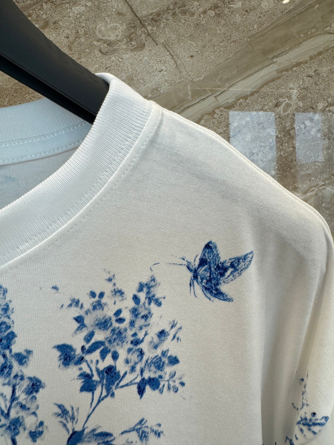 Dior 2026 Blue Floral and Bird Print Short-Sleeve T-Shirt Cotton 415774