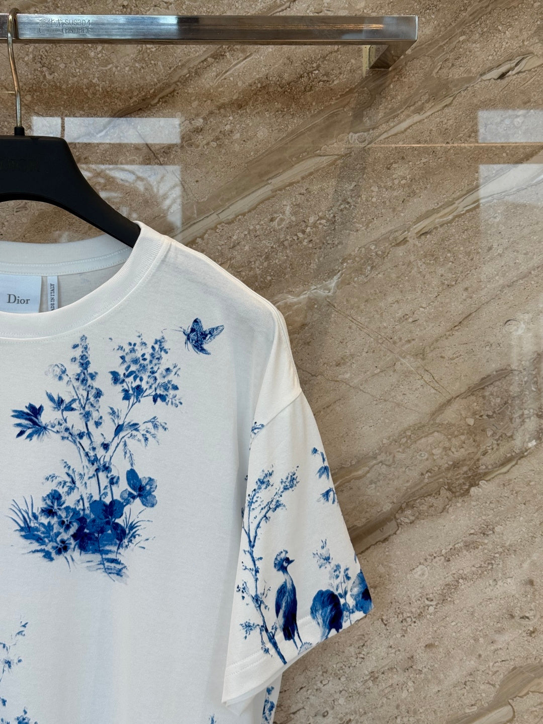 Dior 2026 Blue Floral and Bird Print Short-Sleeve T-Shirt Cotton 415774