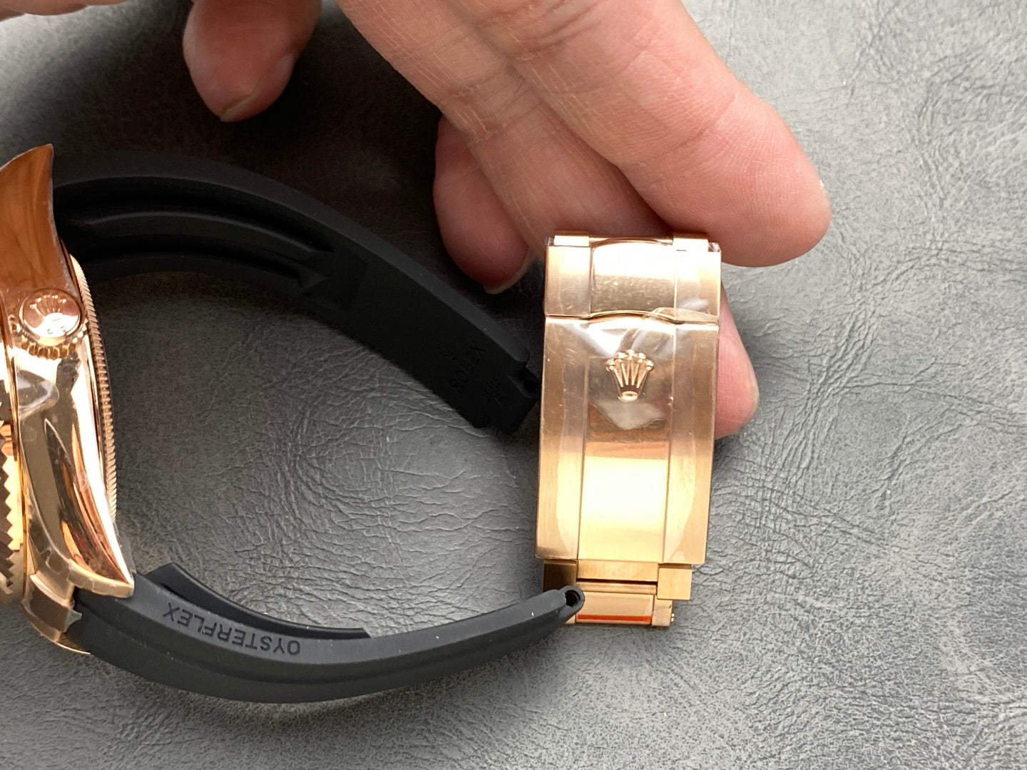 Rolex Sky-Dweller 42mm Rose Gold Case Grey Dial Rubber Strap