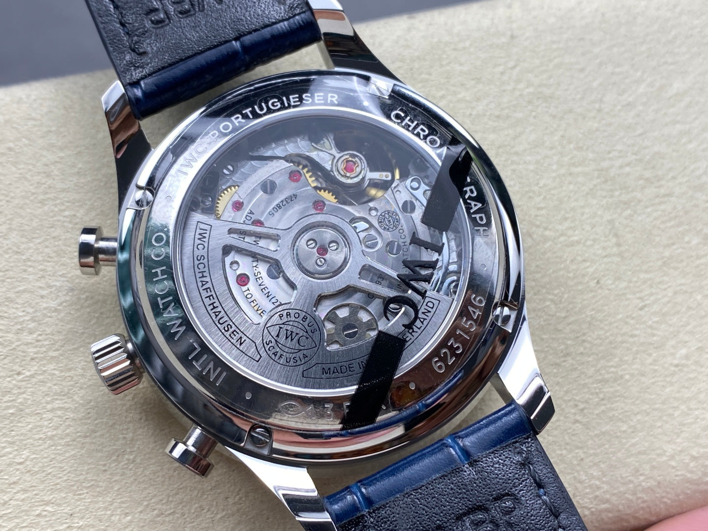 IWC Portuguese 41mm White Blue Dial Steel Case Navy Blue Leather