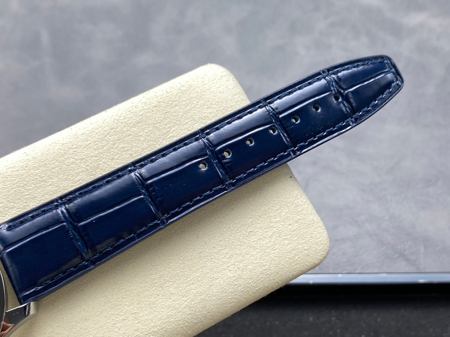 IWC Portuguese 41mm White Blue Dial Steel Case Navy Blue Leather