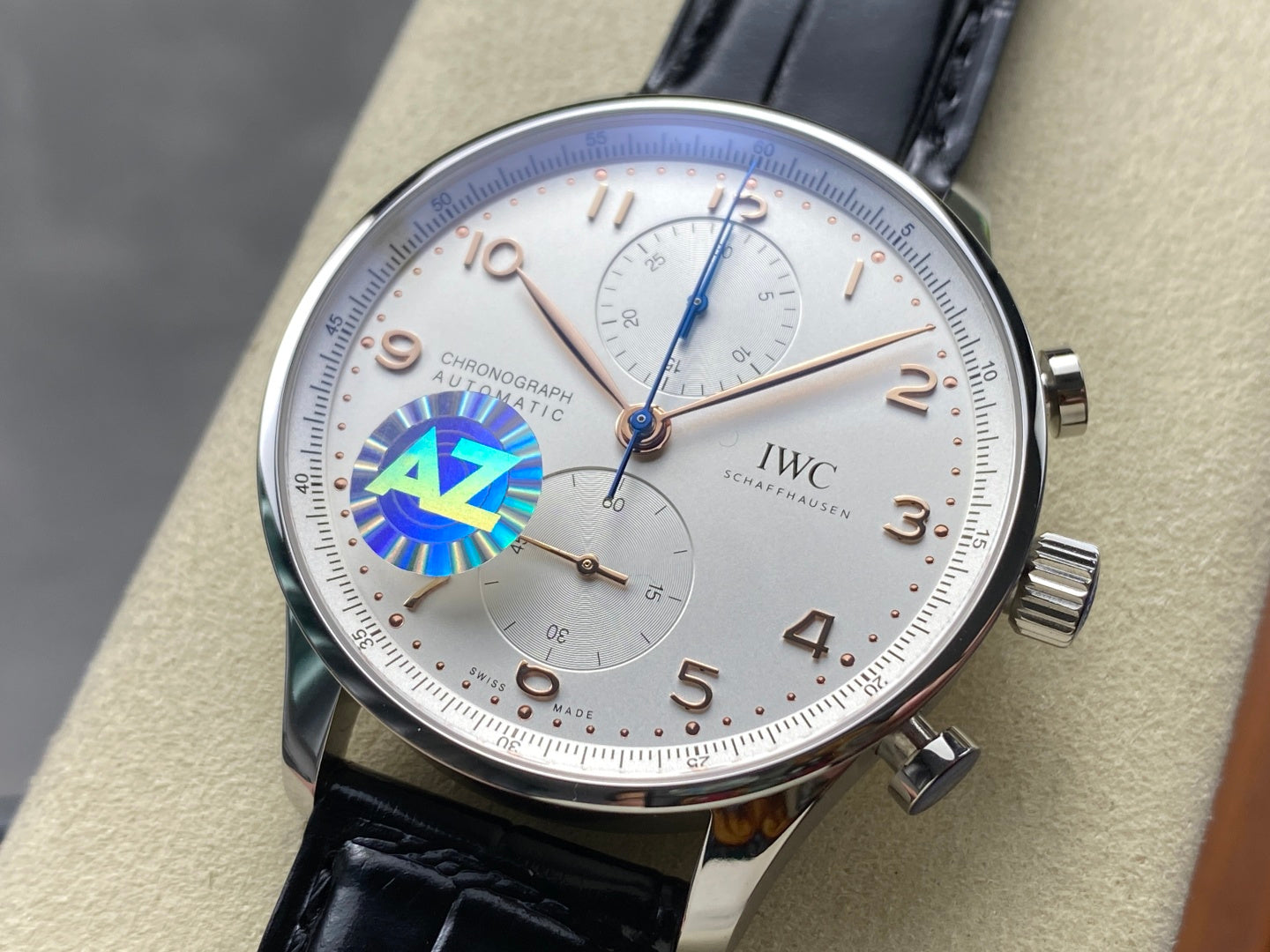 IWC Portuguese 41mm White Dial Steel Case Pink Gold Numerals Leather