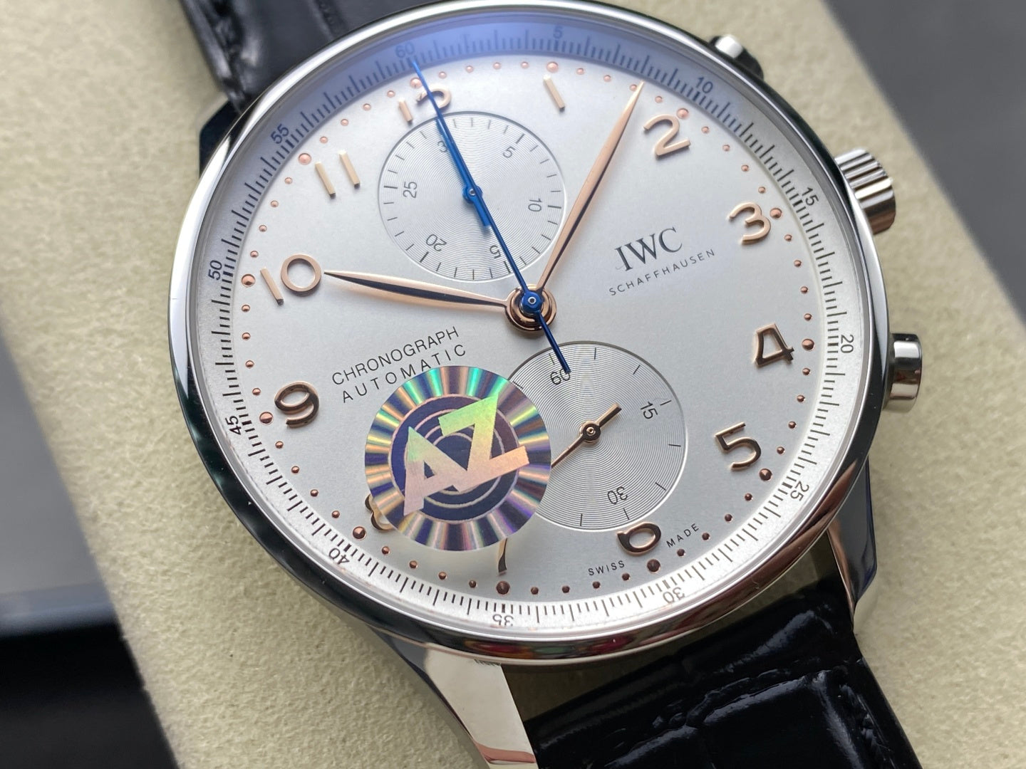 IWC Portuguese 41mm White Dial Steel Case Pink Gold Numerals Leather