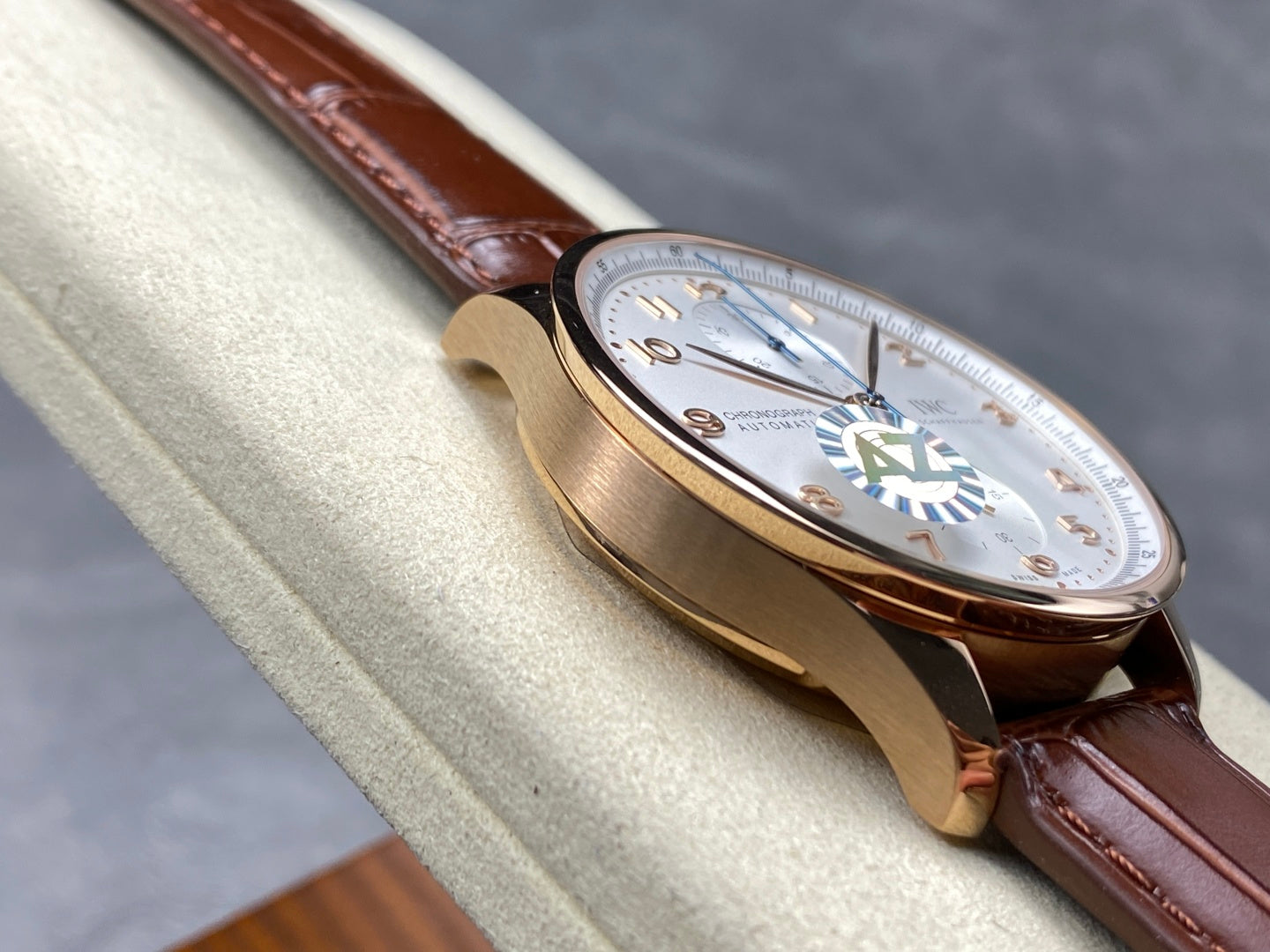 IWC Portuguese 41mm Cream Dial Pink Gold Case Brown Leather