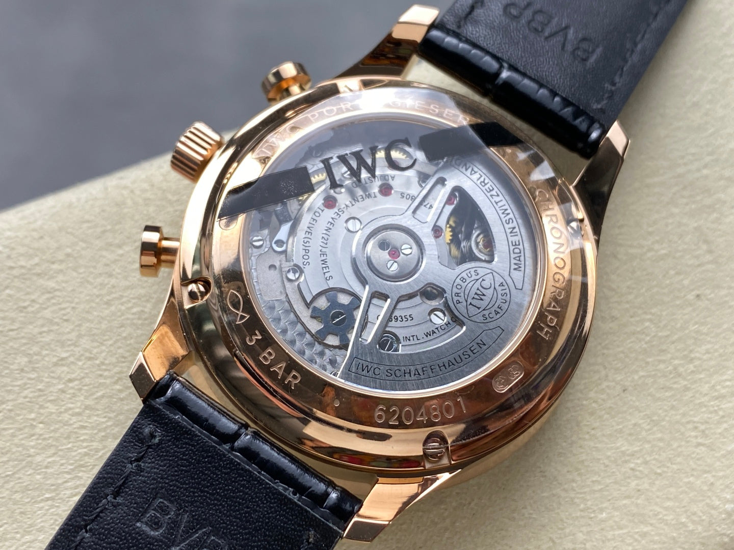 IWC Portuguese 41mm Dark Gray Dial Pink Gold Case Leather Strap