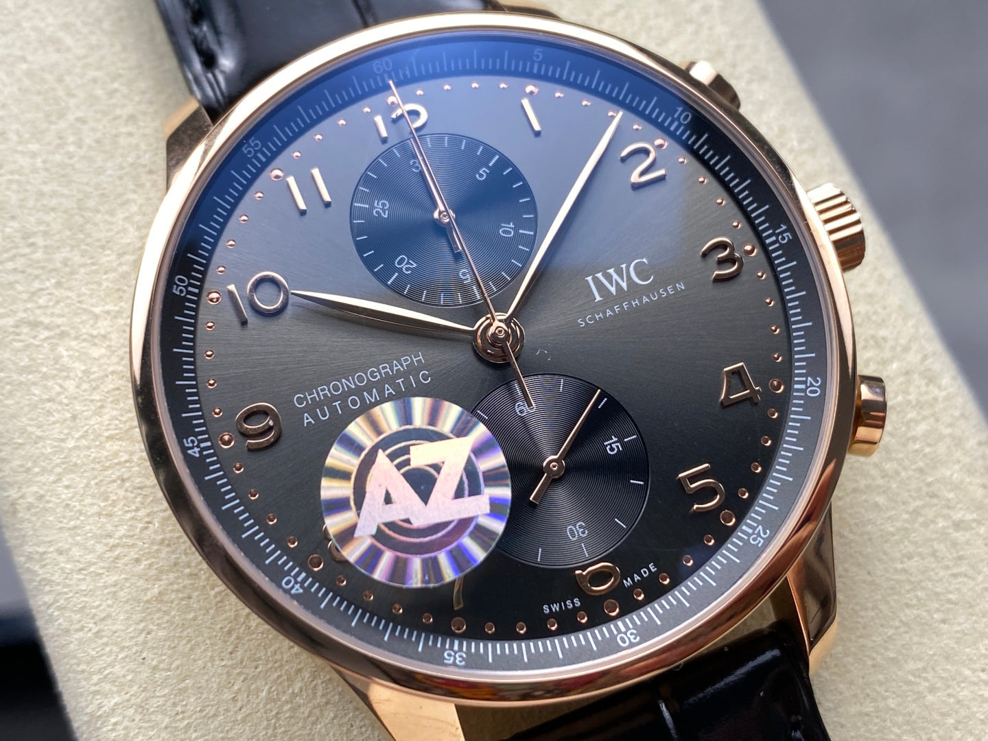 IWC Portuguese 41mm Dark Gray Dial Pink Gold Case Leather Strap