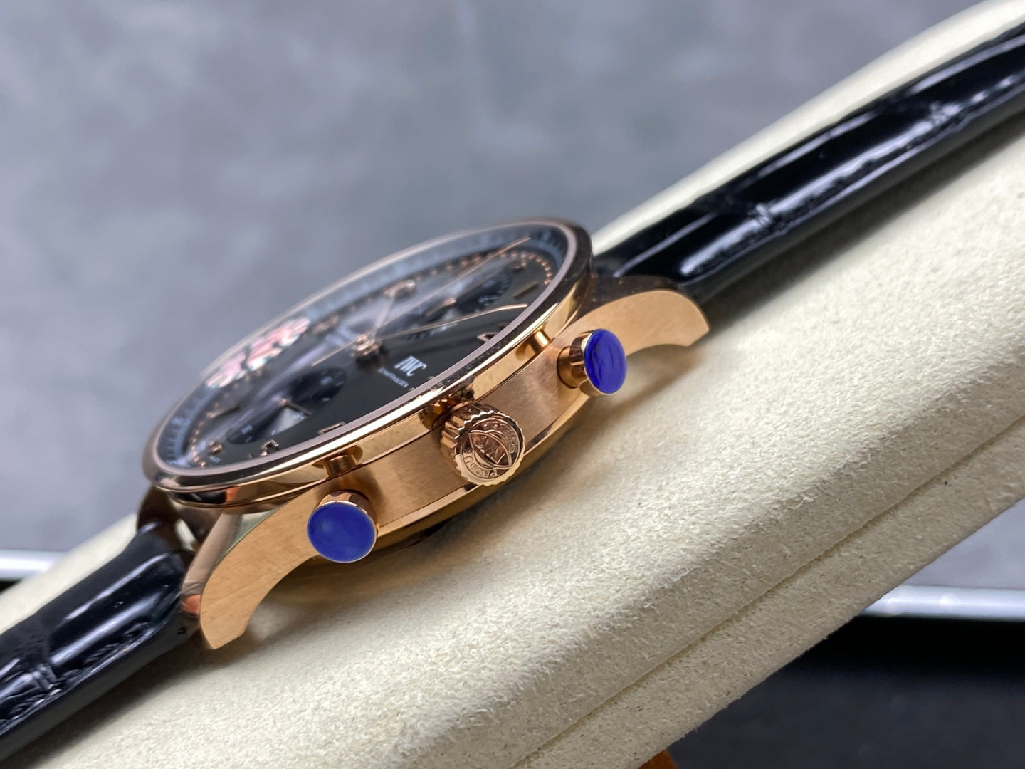 IWC Portuguese 41mm Dark Gray Dial Pink Gold Case Leather Strap