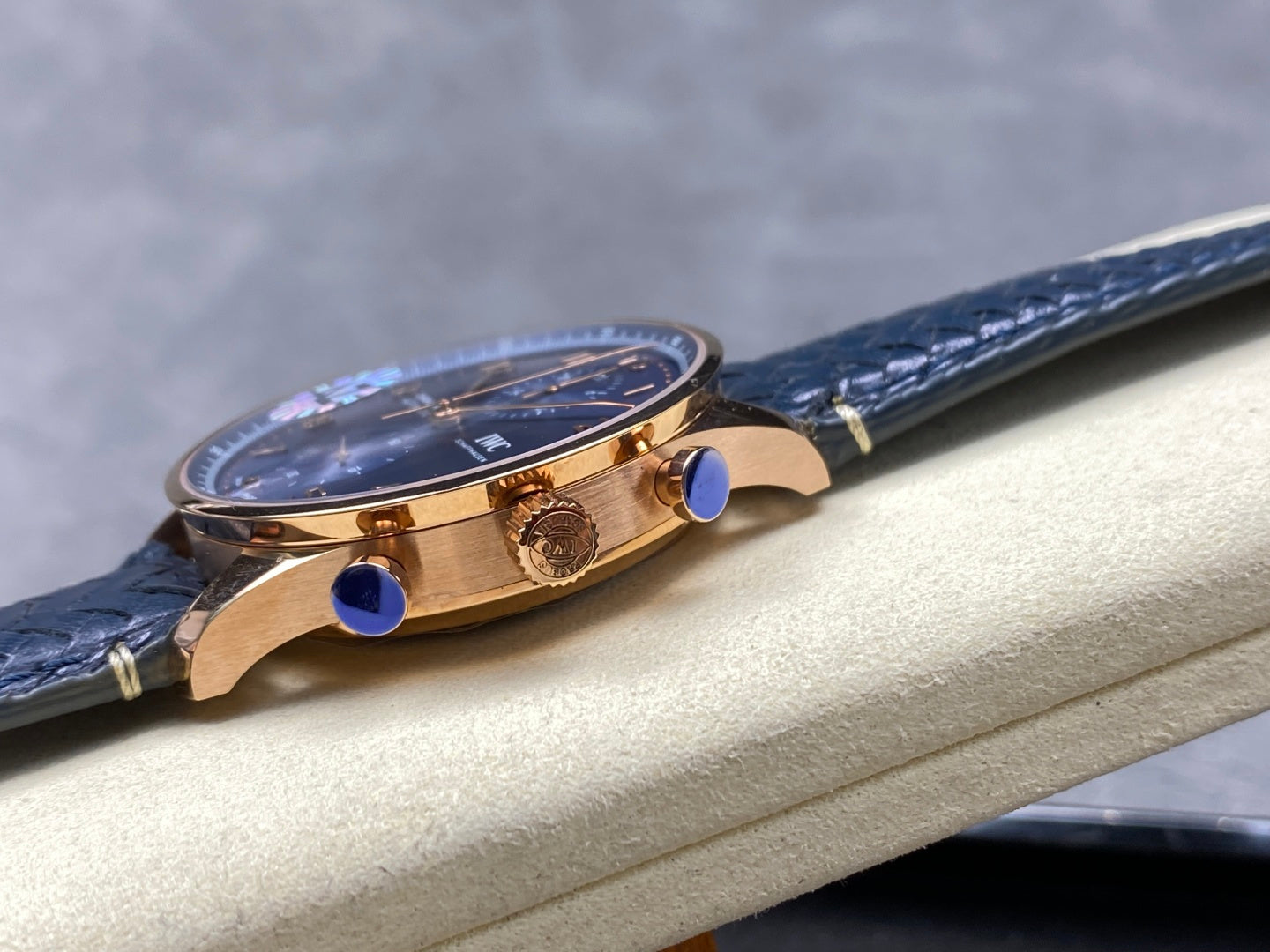 IWC Portuguese 41mm Blue Dial Pink Gold Case Leather Strap