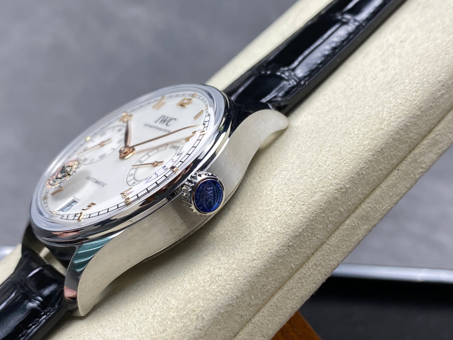 IWC Portuguese 42.4mm Cream Dial Steel Case Black Leather Strap
