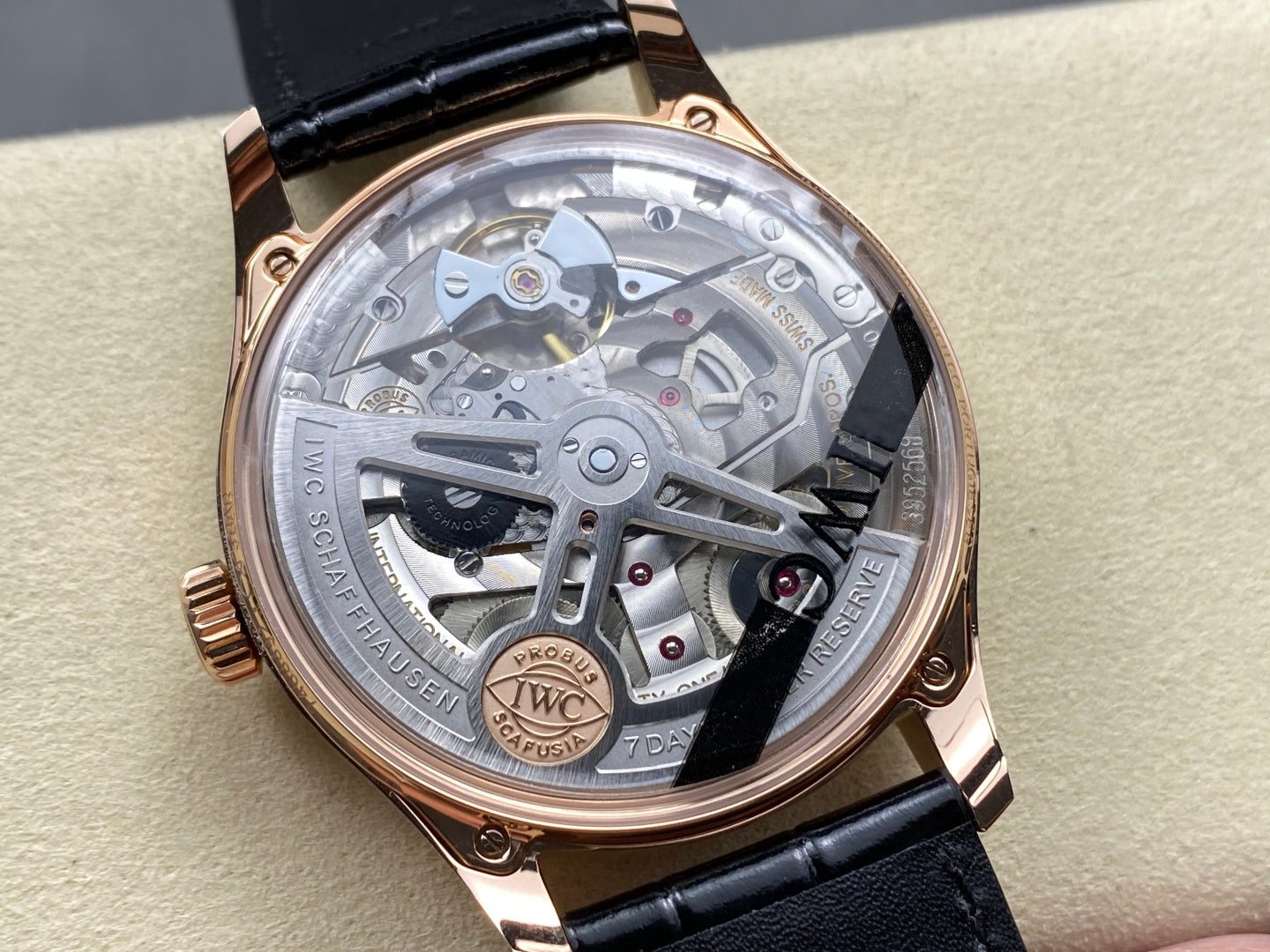 IWC Portuguese 42.4mm Black Dial Pink Gold Case Leather