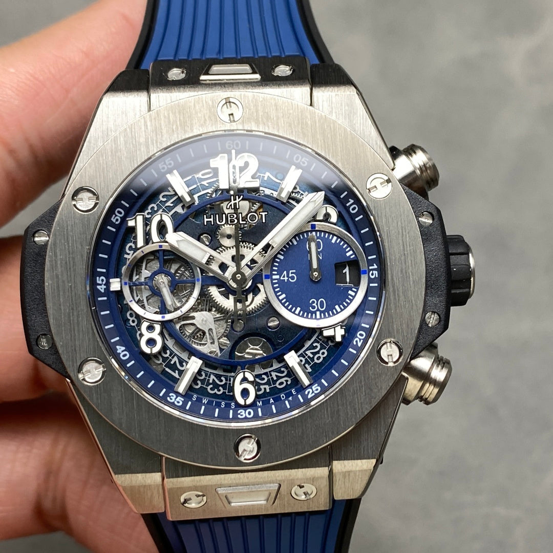 Hublot Big Bang Unico Titanium Blue 42mm Watch Titanium Case And Blue Rubber Strap