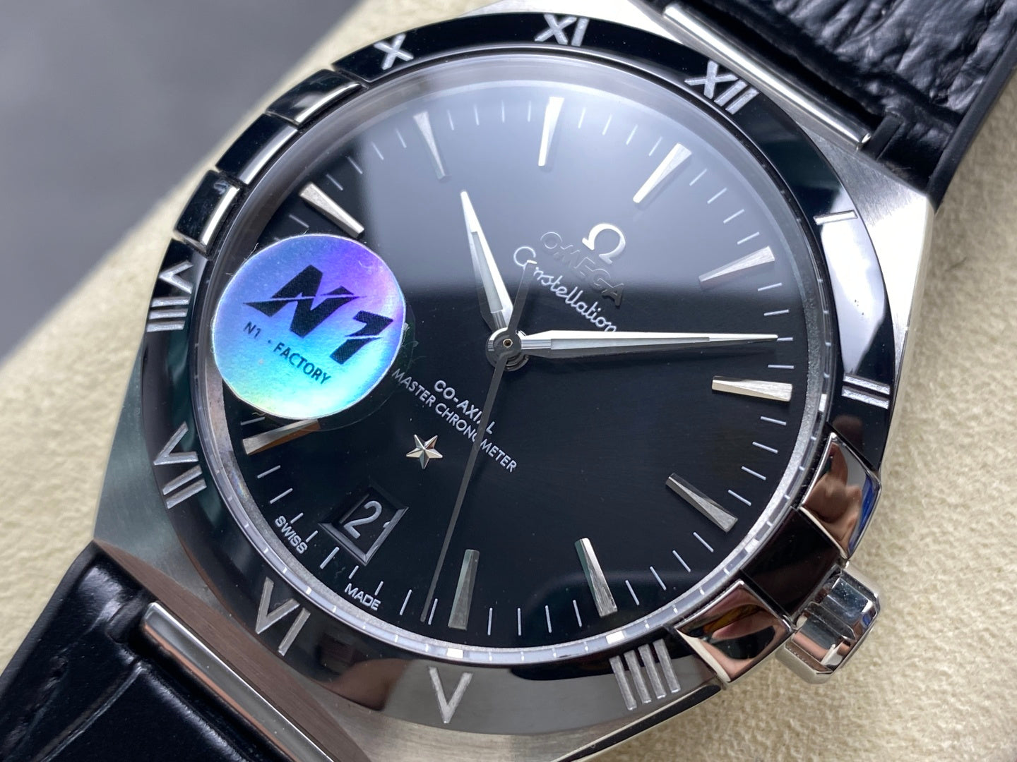 Omega Constellation Co-Axial Master Chronometer 41 mm Black Dial Black Leather Strap