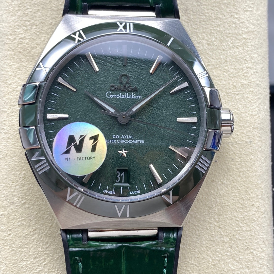 Omega Constellation Co-Axial Master Chronometer 41 mm Green Dial Green Leather Strap