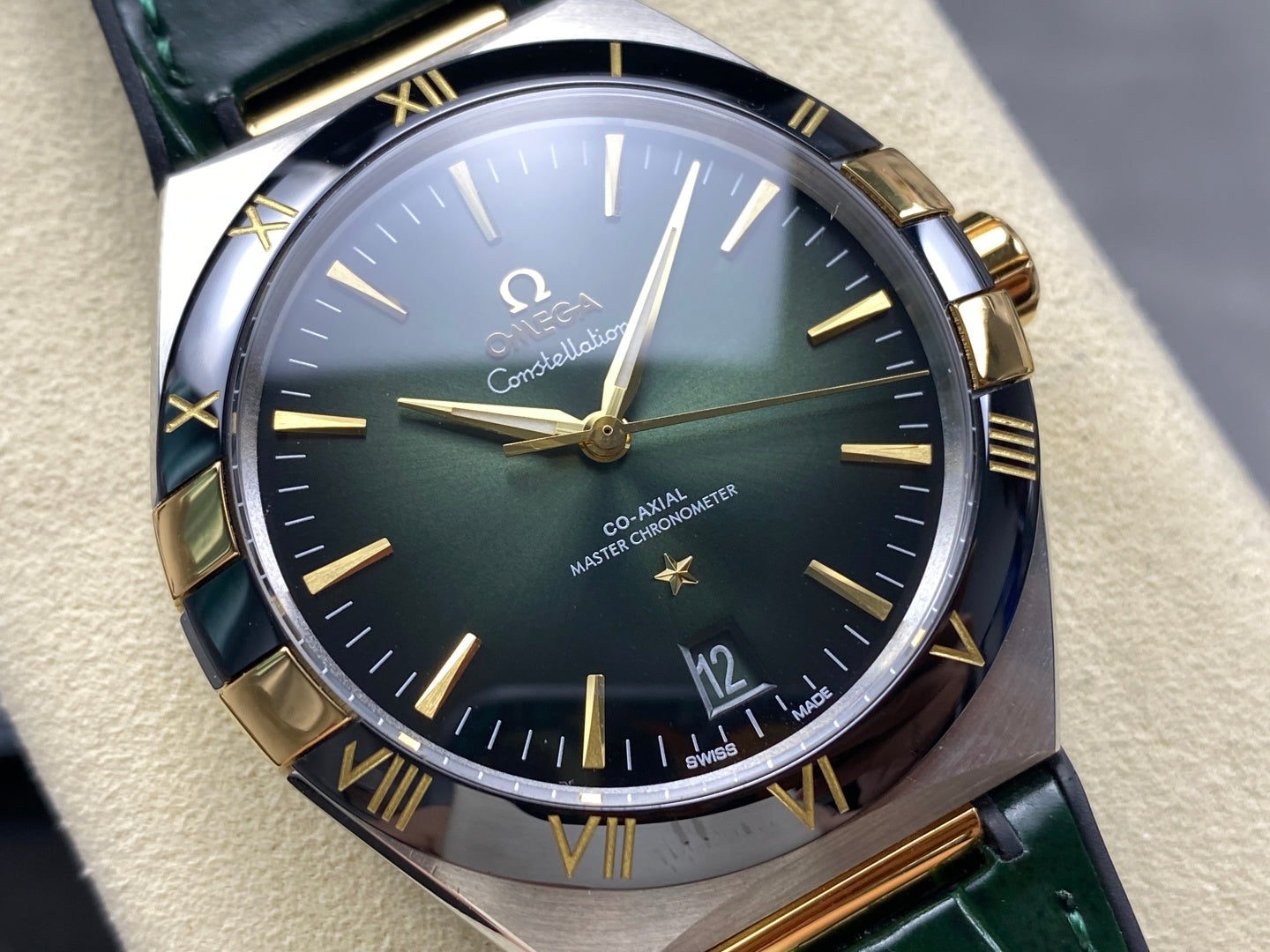 Omega Constellation Co-Axial Master Chronometer 41 mm Gold Steel Case Green Leather Strap