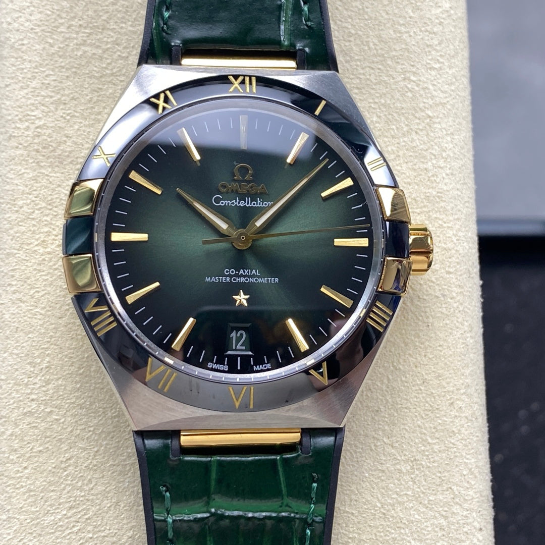 Omega Constellation Co-Axial Master Chronometer 41 mm Gold Steel Case Green Leather Strap