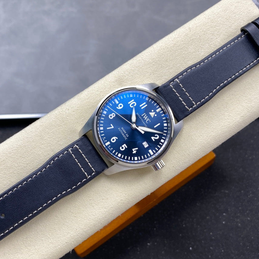 IWC Pilot 40mm Blue Dial Steel Case Navy Blue Leather Strap