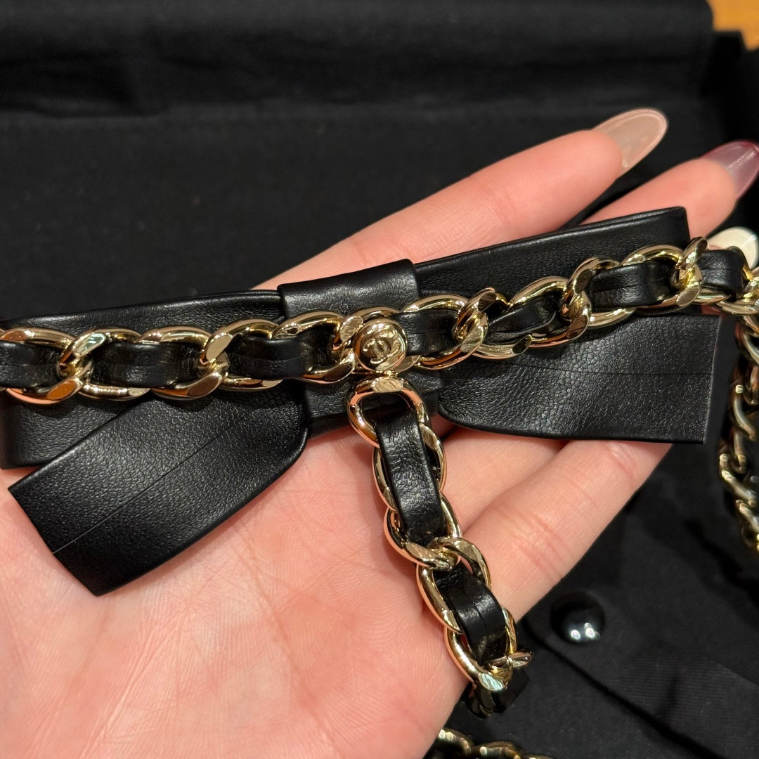 Chanel 2026 Bow-Knot Leather-Trimmed Chain Belt 216093
