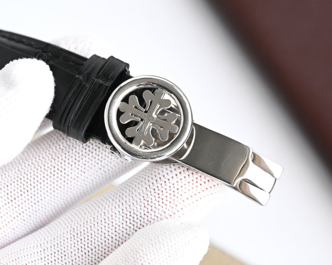 Patek Philippe Annual Calendar 42mm Diamond Benzel Black Leather Strap