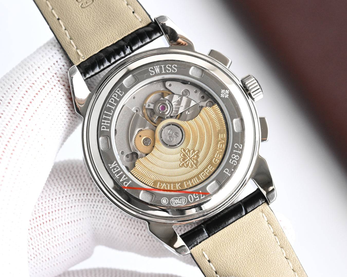 Patek Philippe Annual Calendar 42mm Diamond Benzel Black Leather Strap