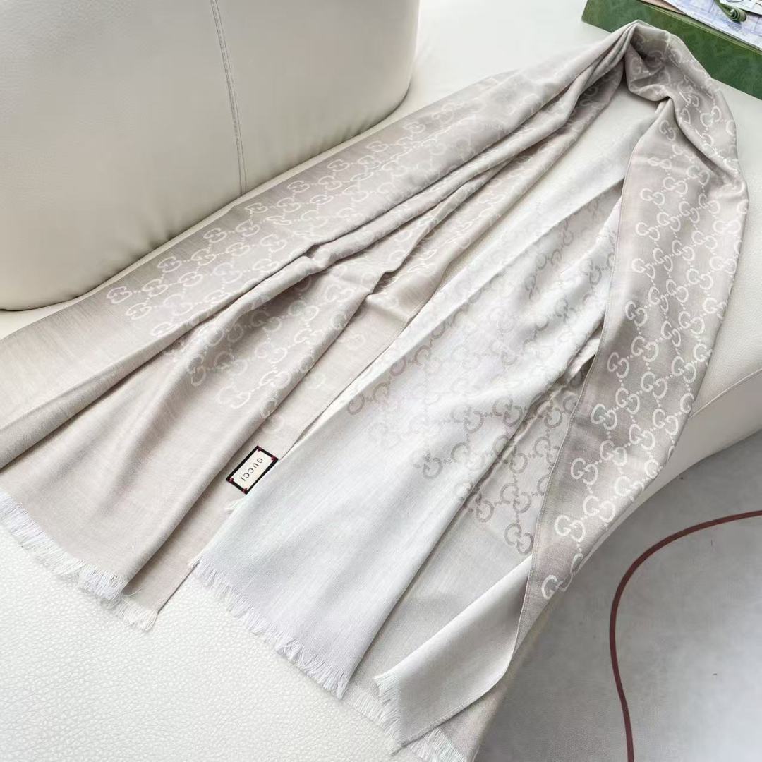 GG Houndstooth Scarf 180CM Light Beige Cashmere 288134