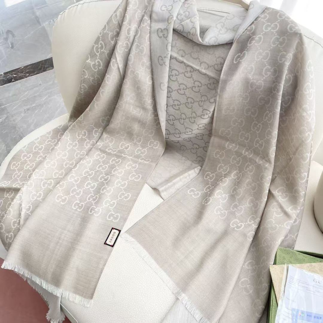 GG Houndstooth Scarf 180CM Light Beige Cashmere 288134