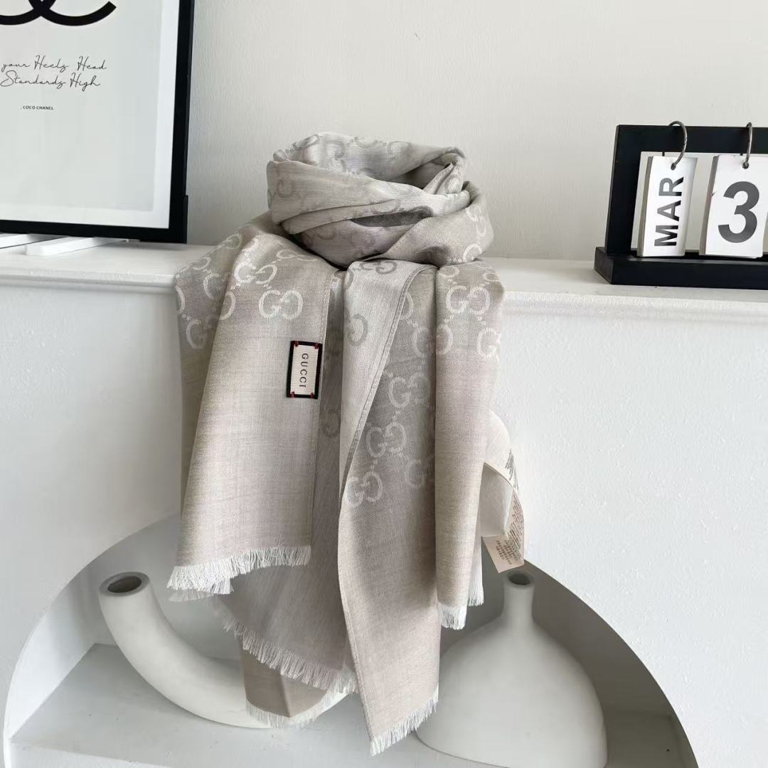 GG Houndstooth Scarf 180CM Light Beige Cashmere 288134