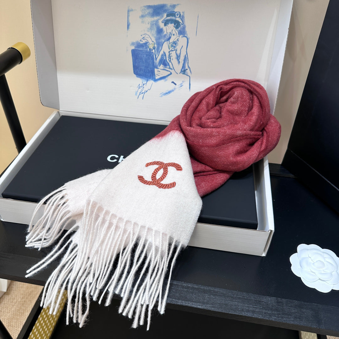 CC 25s Scarf 140cm White Bugundy Cashmere 973343