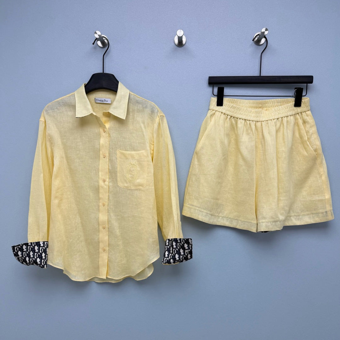 Dior 2026 Shirt and Shorts Casual Set Yellow Cotton 440646