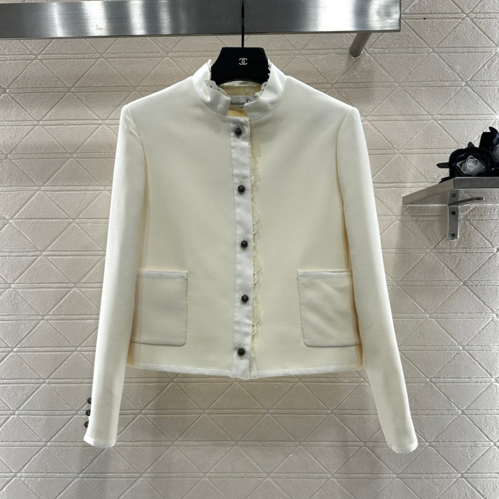 CD 25 Floral Embroidered Lapel Blazer Wool And Silk